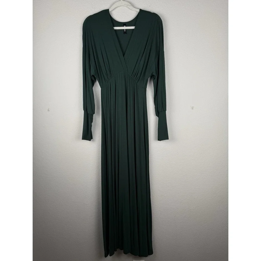 24seven Comfort Apparel Bishop Sleeves Maxi Dress Women's‎ Large Green Stretch